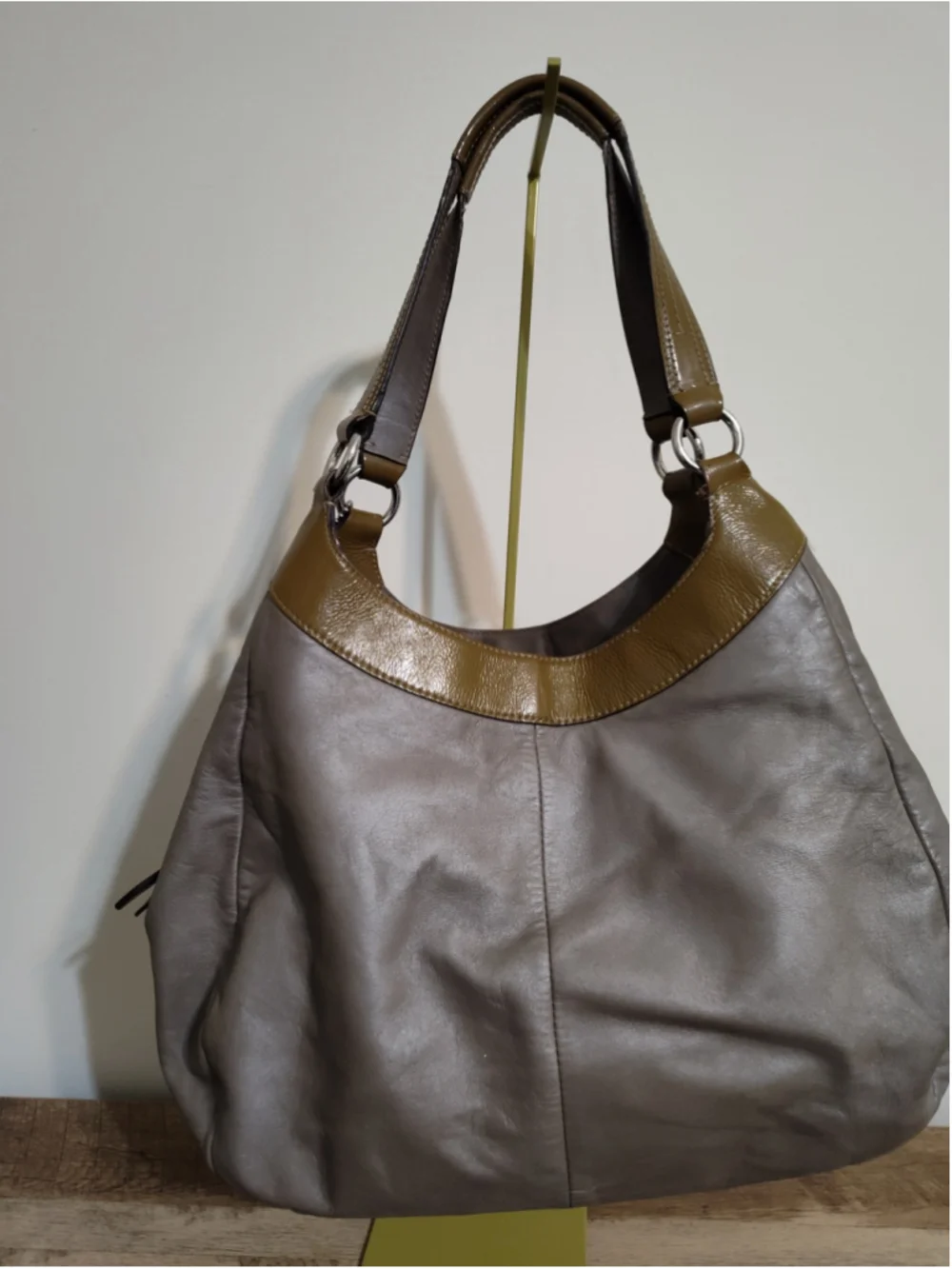 Women's Coach Hobo Bag One Size Grey and Olive Leather